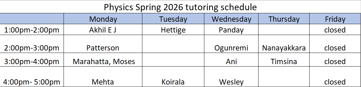 Spring 26 Tutoring